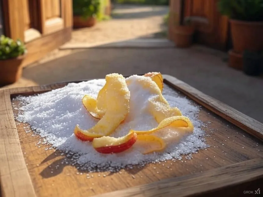 Cáscara de manzana, azúcar y bicarbonato