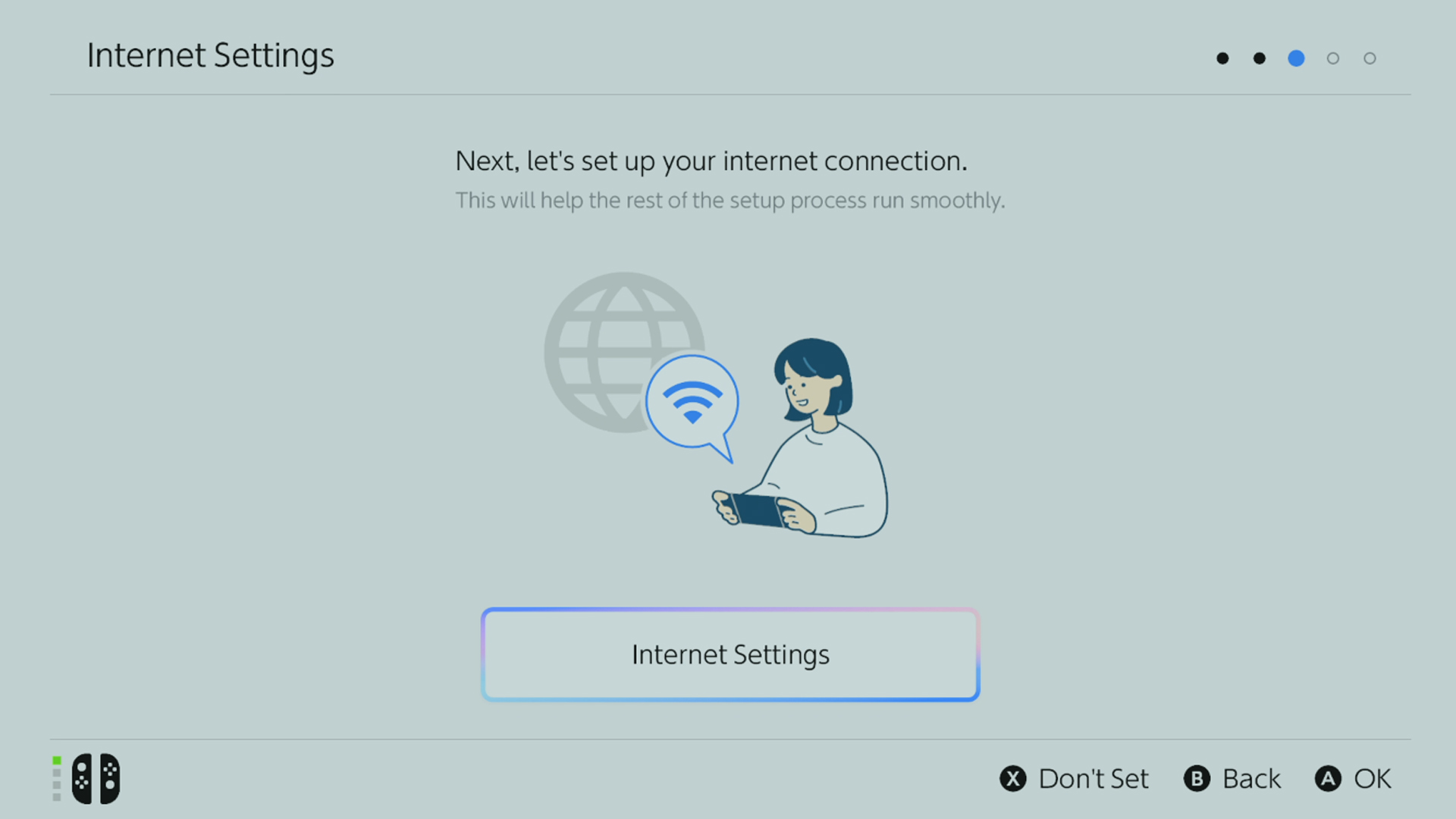 La pantalla de conexión a Internet en el proceso de configuración del Switch 2