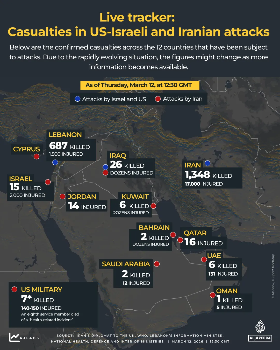 INTERACTIVO - PEAJE DE MUERTES - rastreador - guerra - Ataques de Estados Unidos, Israel e Irán - 12 de marzo de 2026-1773319244