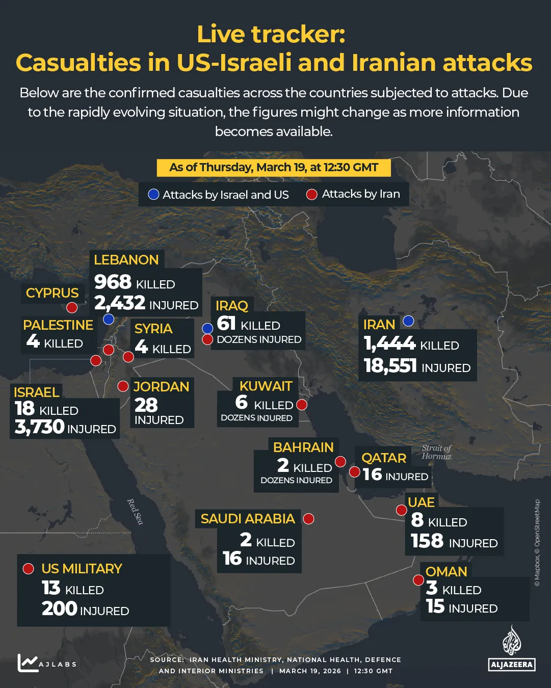 INTERACTIVO - PEAJE DE MUERTES - rastreador - guerra - Ataques de Estados Unidos, Israel e Irán - 19 de marzo de 2026-1773925057