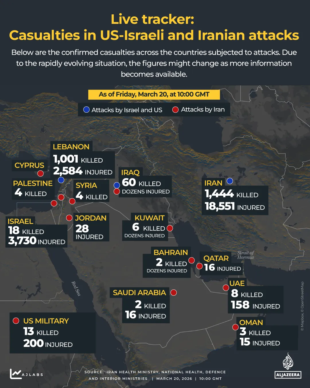 INTERACTIVO - PEAJE DE MUERTES - rastreador - guerra - Ataques de Estados Unidos, Israel e Irán - 20 de marzo de 2026-1774003215